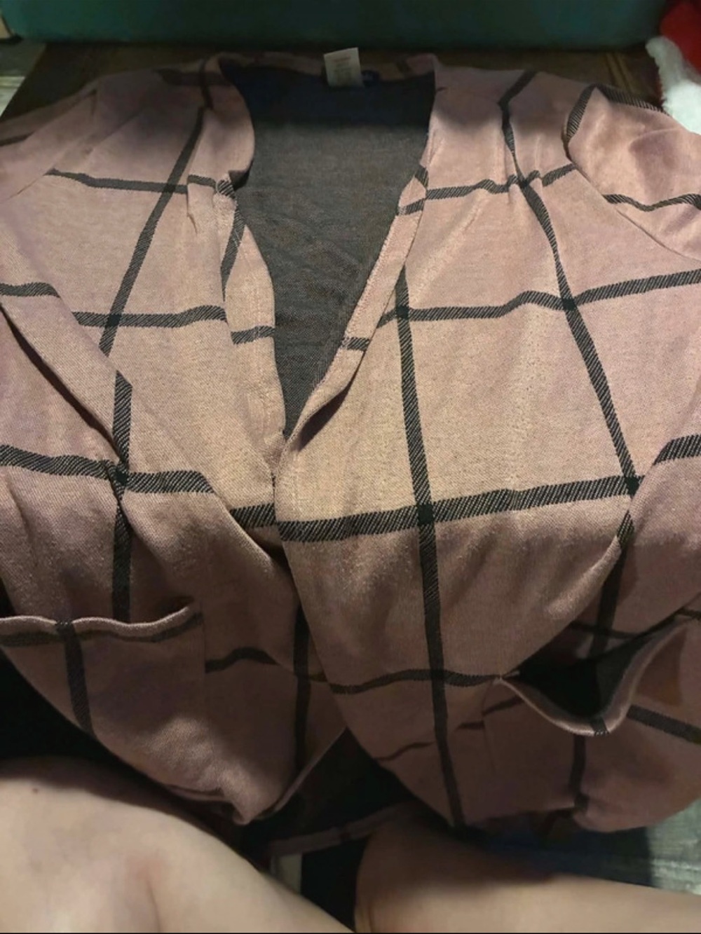 Women’s Plaid Open-Front Blazer in Mauve with Black Windowpane